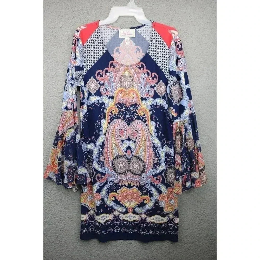Ivy Lane Belled Sleeves Dress Paisley Boho-Size Medium-Hippy